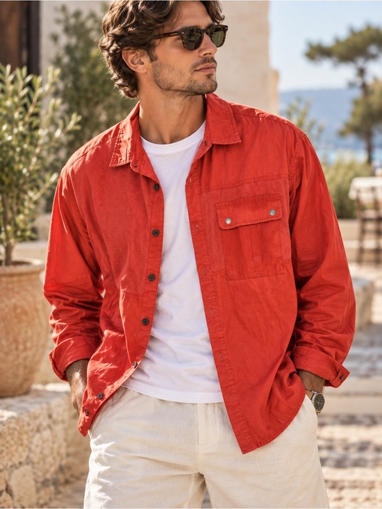 ASOS Other - ASOS DESIGN Utility Mesh Panel Overshirt Red Orange Men’s 2XL #865